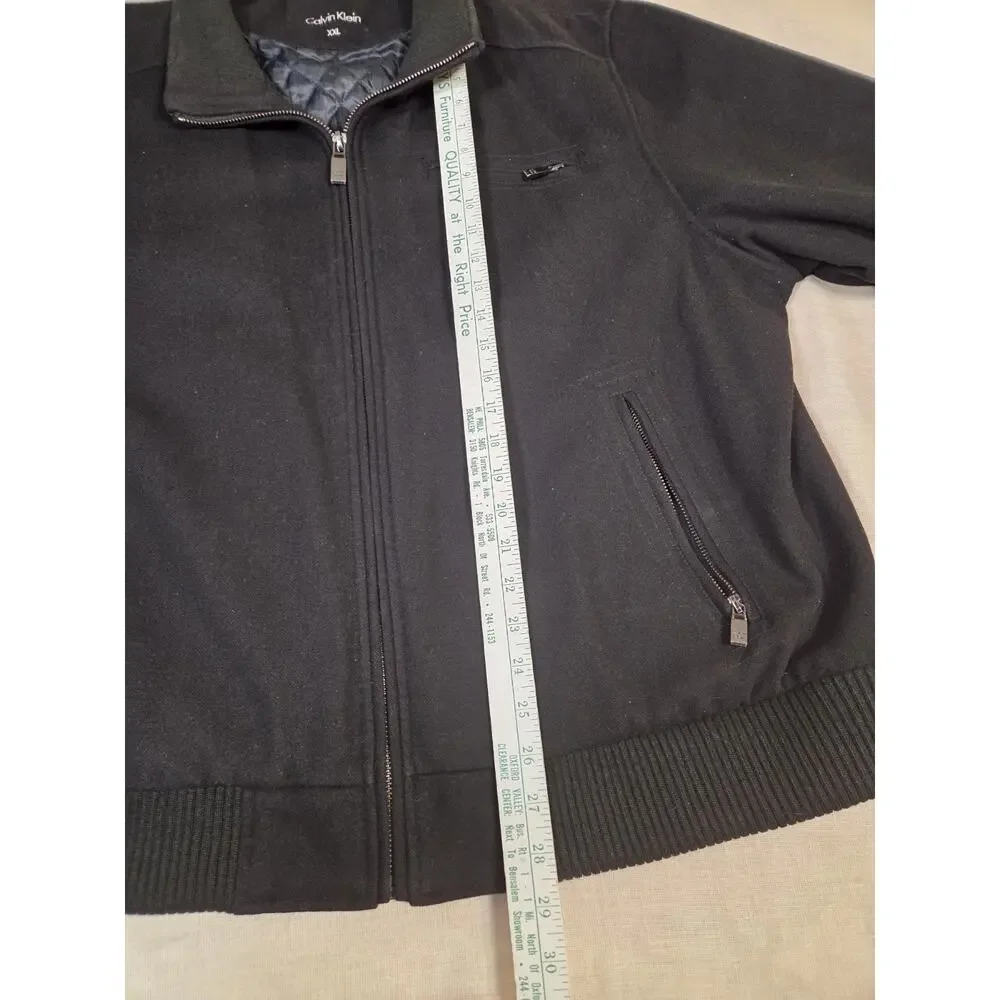 Vintage Calvin Klein Wool Bomber Jacket‎ Men’s 2XL Black Collared Designer Coat